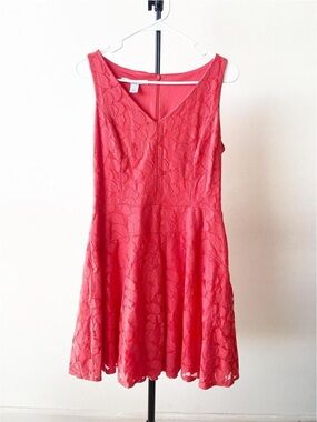 Maggy London Vibrant Dark Pink Lace Fit & Flare Dress Size M